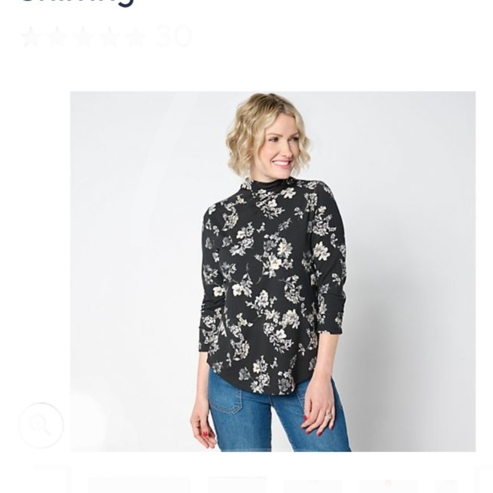 Isaac Mizrahi Black Floral Blouse Size Medium This Shirt Has Shirring